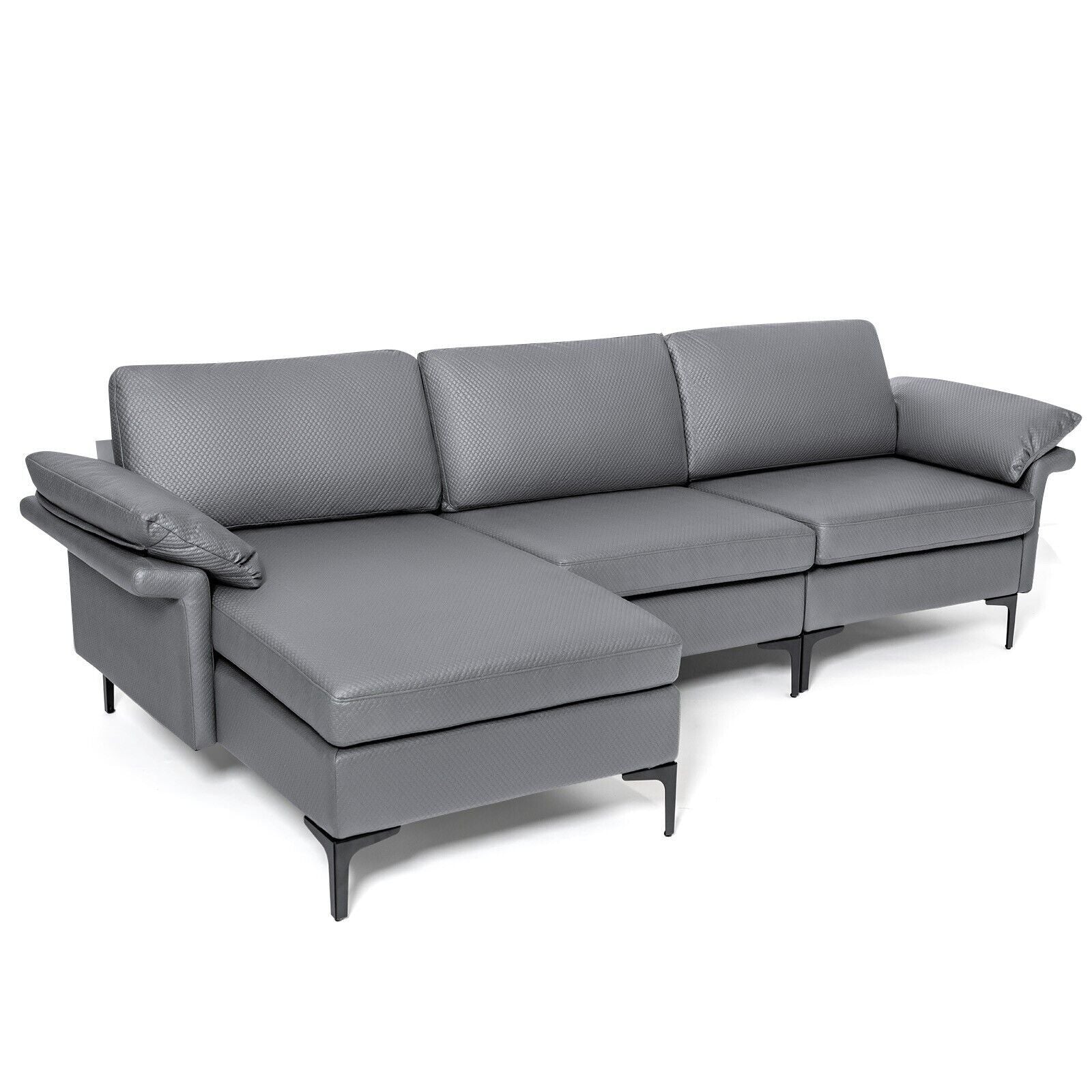 L-Shaped 3-Seat Upholstered Sectional Sofa