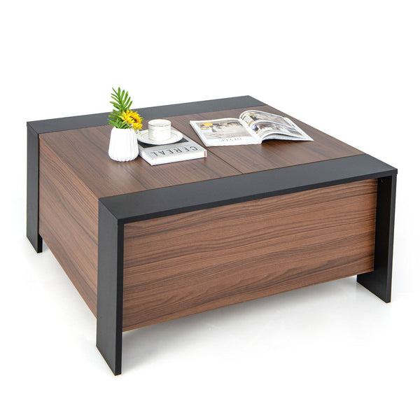 92Cm Square Coffee Table with Sliding Top and Hidden Compartment