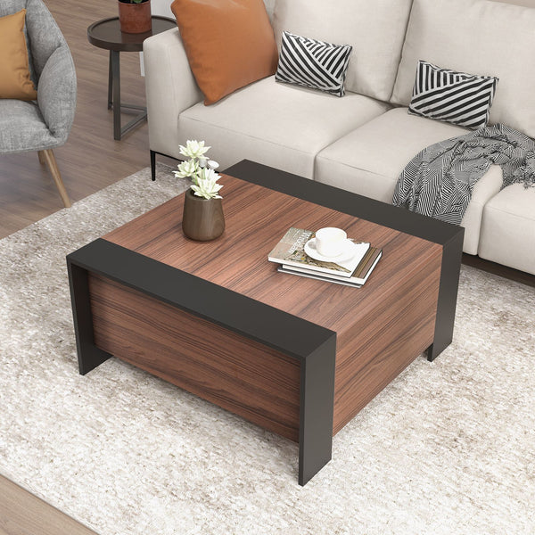 92Cm Square Coffee Table with Sliding Top and Hidden Compartment