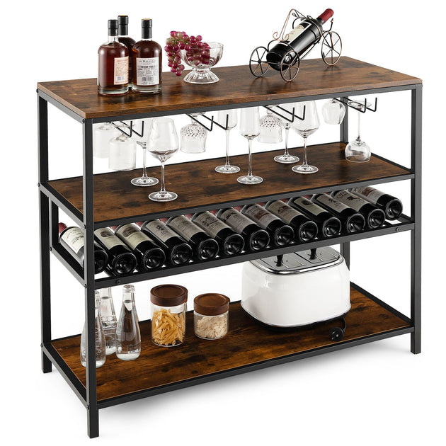 Industrial Bar Cabinet with Wine Rack & 4 Rows of Glass Holders